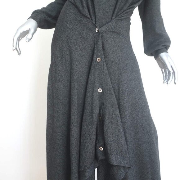 Lemaire Abiti Buttoned-Front Midi Dress Charcoal Wool-Blend Size Medium - Picture 2 of 8